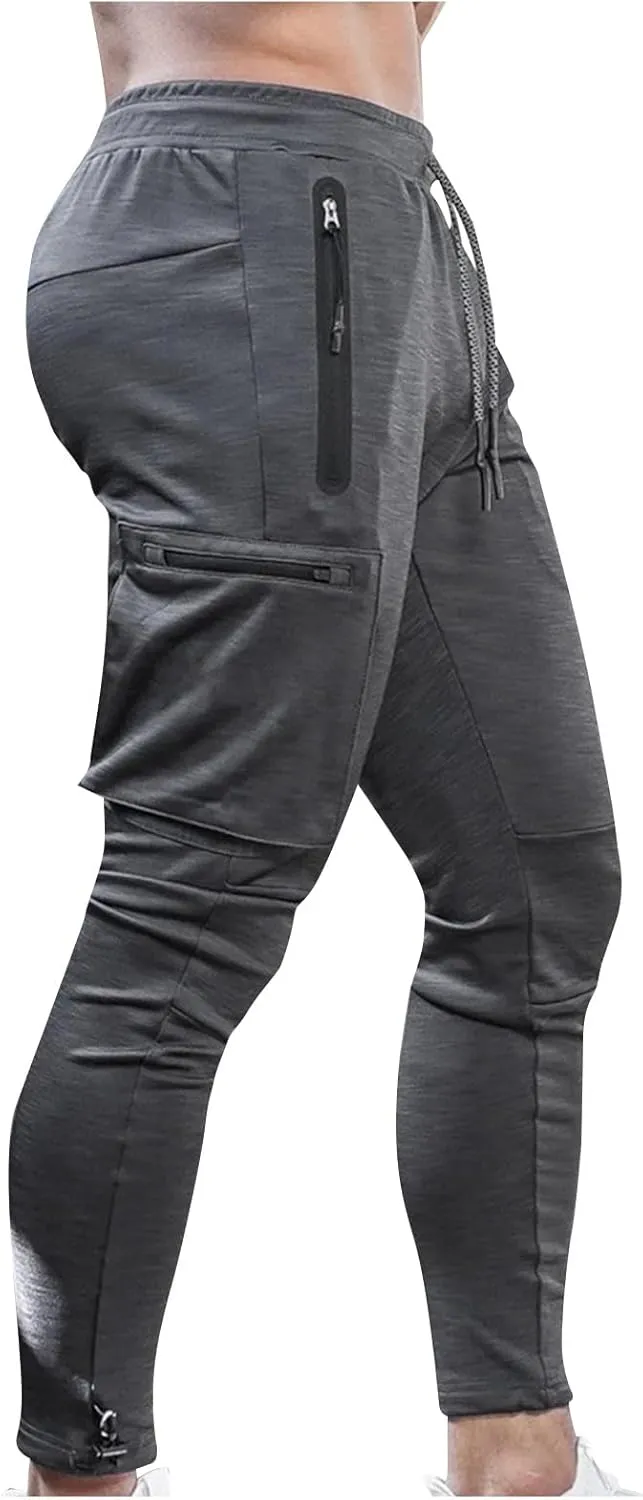 Men's Elastic Waist Hiking Pants Lightweight Outdoor Sweatpants with Zipper Pockets Casual Slim Fit Athletic Joggers