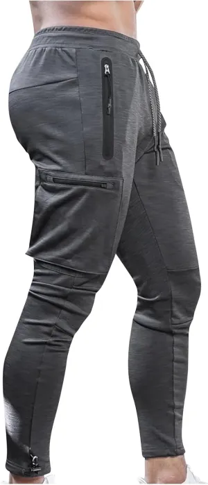 Men's Elastic Waist Hiking Pants Lightweight Outdoor Sweatpants with Zipper Pockets Casual Slim Fit Athletic Joggers