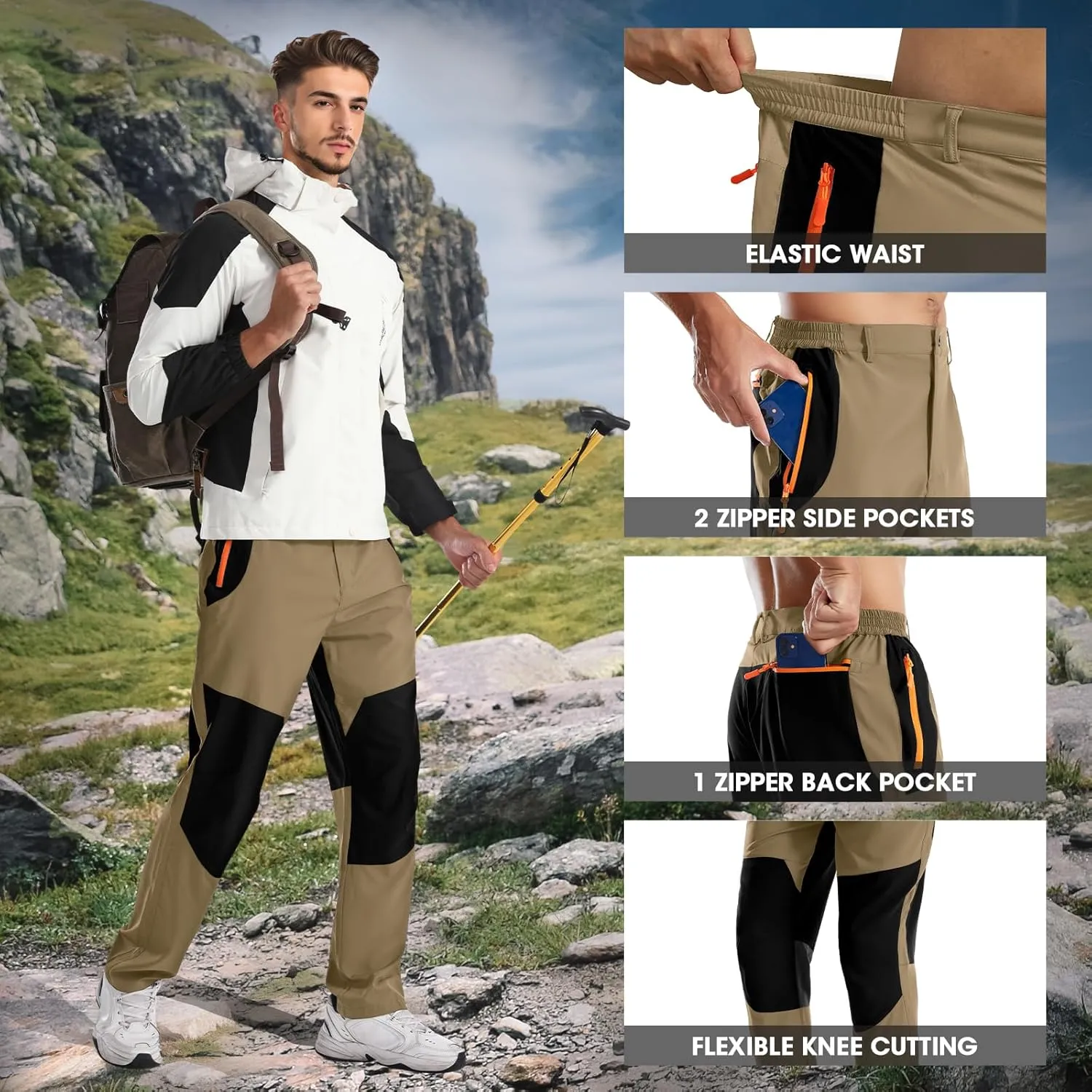 Men's Hiking Pants Lightweight Cargo Pants Quick Dry Water Resistant Outdoor Pants for Work Fishing Climbing