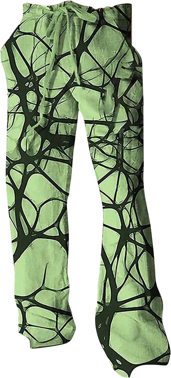 Mens Hiliday Vacation Pants Trousers Elastic Waisted Drawstring 3D Digital Print Beach Palazzo Straight Leg Baggy Casual Pant