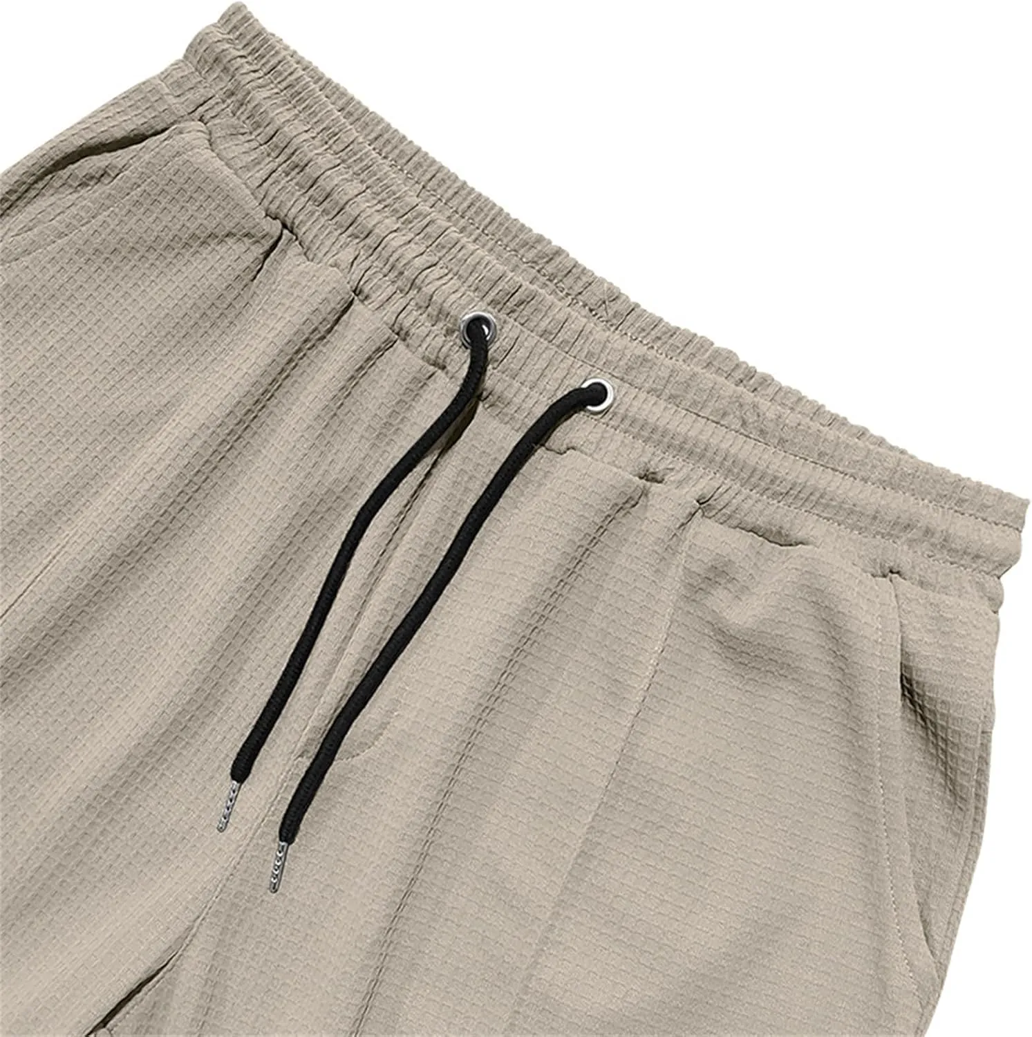 Men's Jacquard Waffle Sweatpants Stretch Waist Drawstring Casual Business Jogging Pants Loose Tousers 2025 Summer