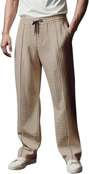 Men's Jacquard Waffle Sweatpants Stretch Waist Drawstring Casual Business Jogging Pants Loose Tousers 2025 Summer