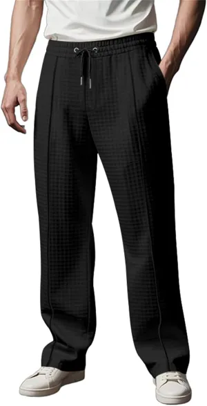 Men's Jacquard Waffle Sweatpants Stretch Waist Drawstring Casual Business Jogging Pants Loose Tousers 2025 Summer
