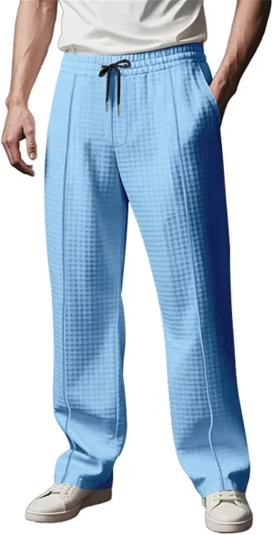 Men's Jacquard Waffle Sweatpants Stretch Waist Drawstring Casual Business Jogging Pants Loose Tousers 2025 Summer