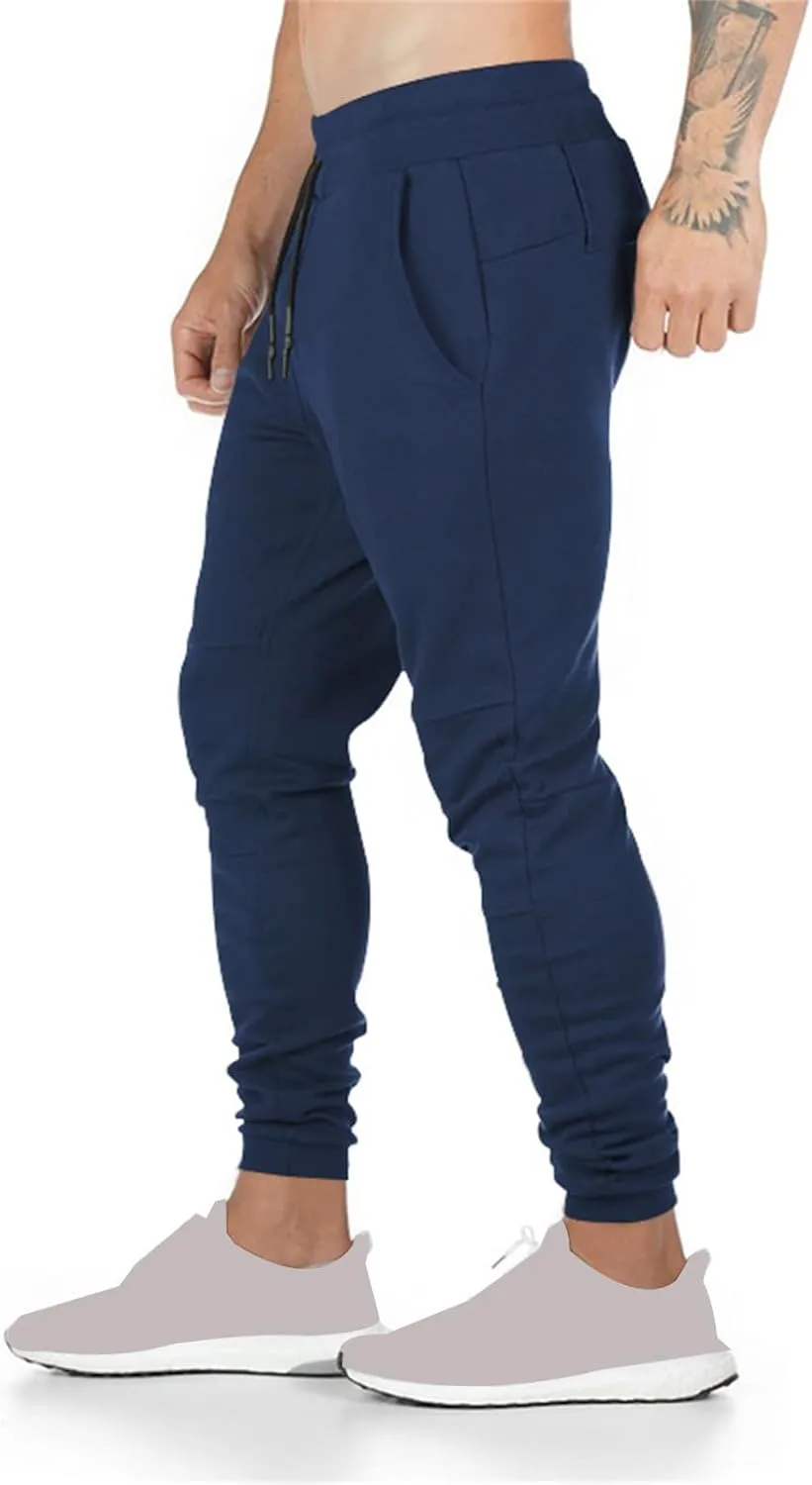 Mens Jogger Sweatpants Athletic Running Pants Lightweight Slim Fit Trousers Workout Running Pant with Zipper Pockets