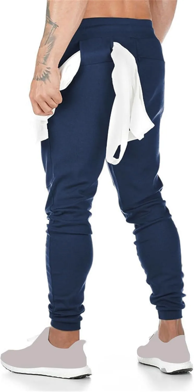 Mens Jogger Sweatpants Athletic Running Pants Lightweight Slim Fit Trousers Workout Running Pant with Zipper Pockets