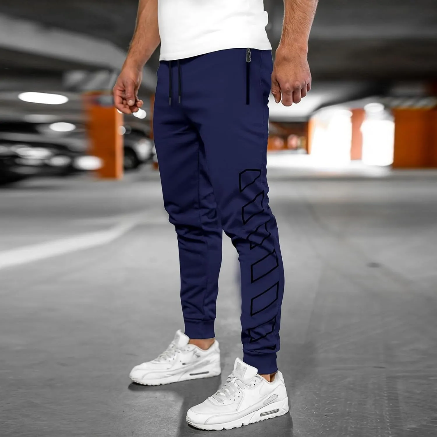 Men's Joggers Drawstring Sweatpants with Zipper Pockets Slim Fit Pants Athletic Trousers Workout Pants for Men
