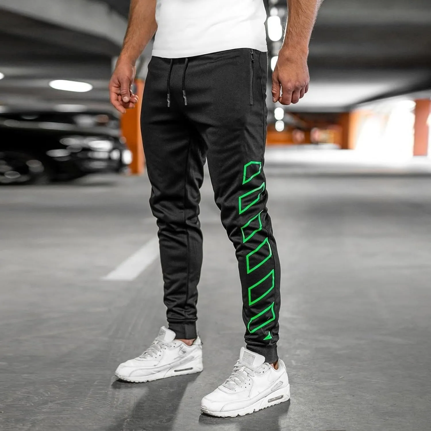 Men's Joggers Drawstring Sweatpants with Zipper Pockets Slim Fit Pants Gym Workout Trousers Work Pants for Men