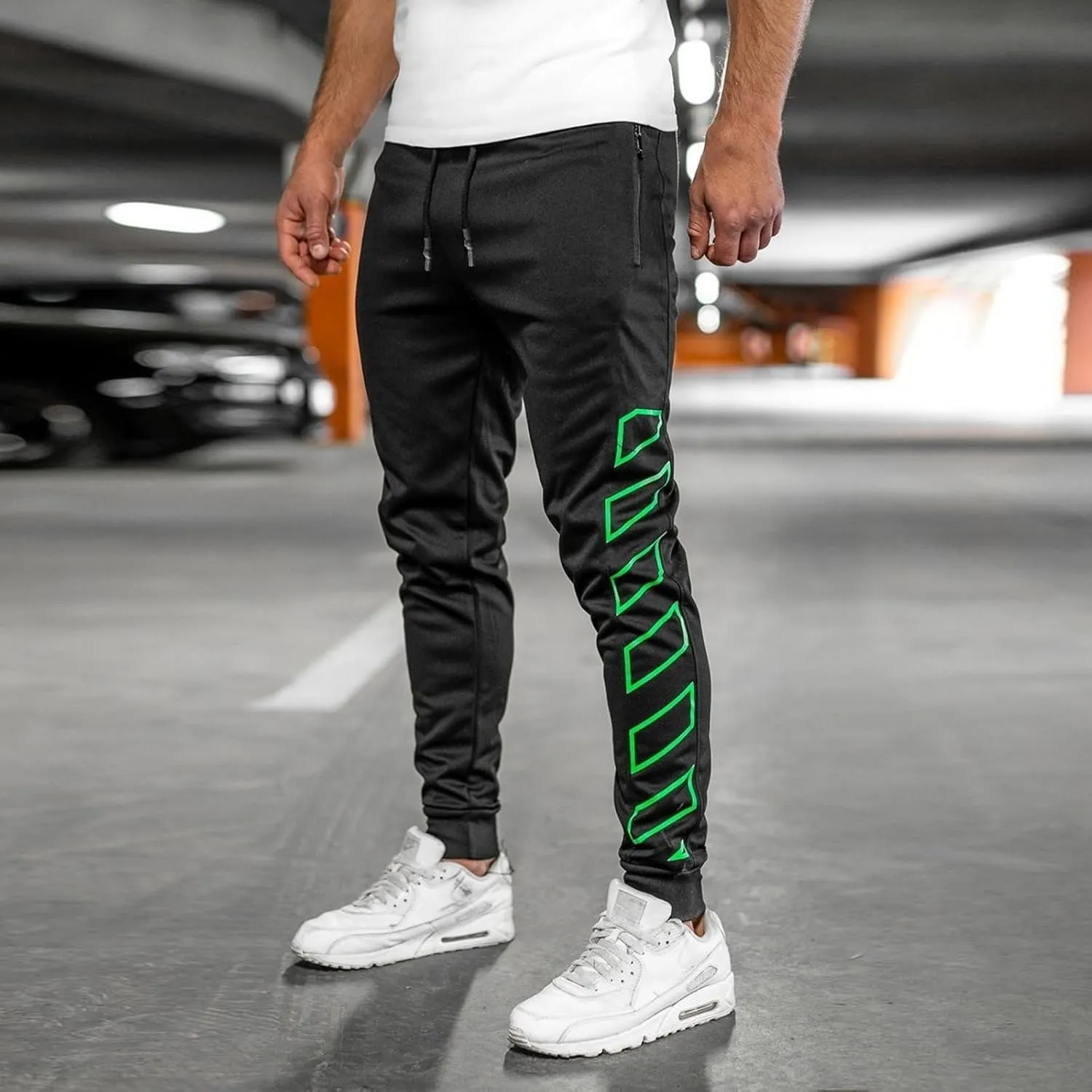 Men's Joggers Drawstring Sweatpants with Zipper Pockets Slim Fit Pants Gym Workout Trousers Work Pants for Men