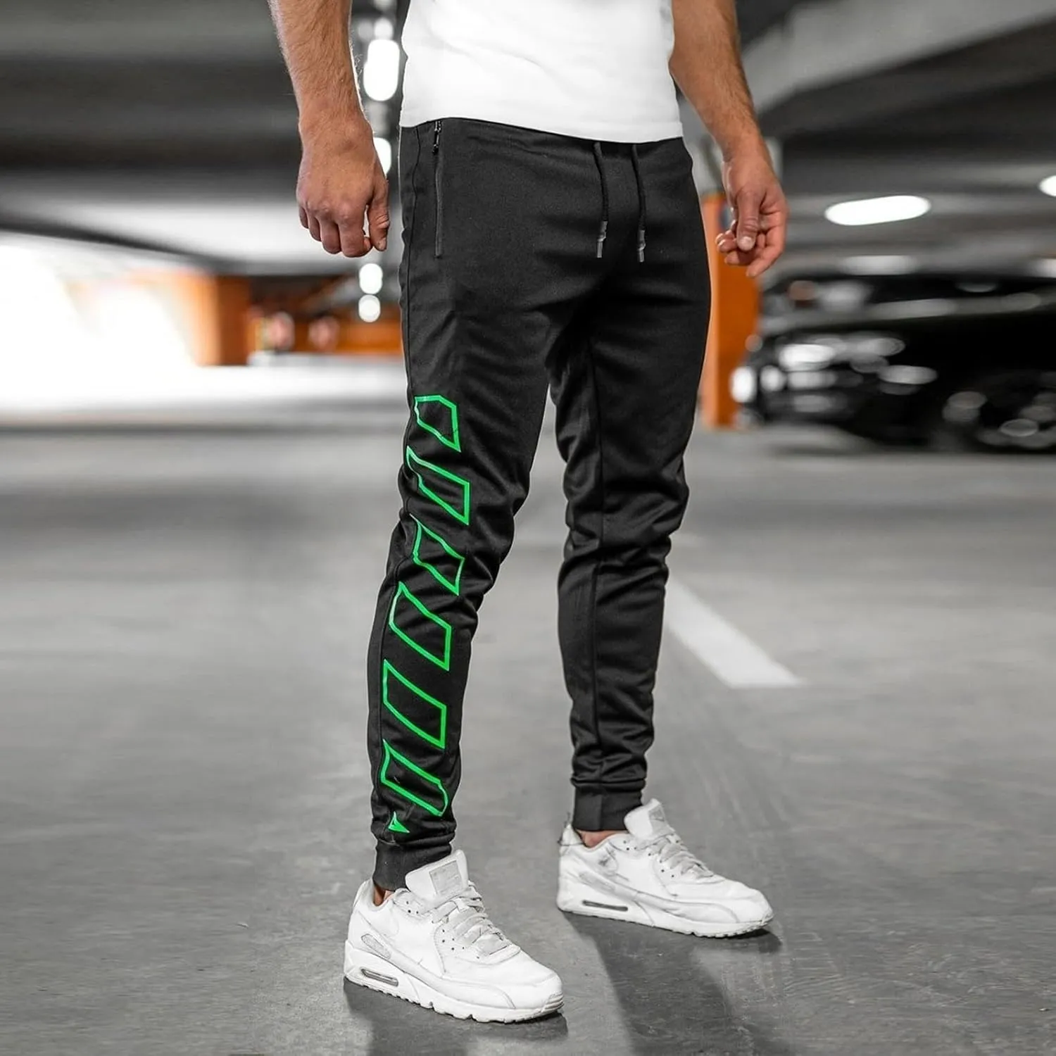 Men's Joggers Drawstring Sweatpants with Zipper Pockets Slim Fit Pants Gym Workout Trousers Work Pants for Men