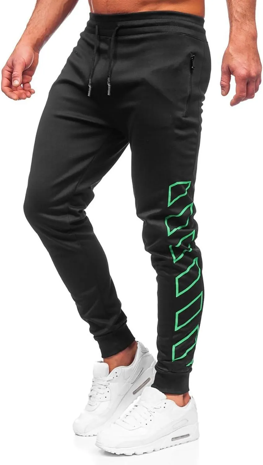 Men's Joggers Drawstring Sweatpants with Zipper Pockets Slim Fit Pants Gym Workout Trousers Work Pants for Men