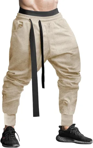 Mens Joggers Sweatpants Drawstring Elastic Waist Baggy Harem Pants Casual Hippie Trendy Fit Lightweight Solid Trousers