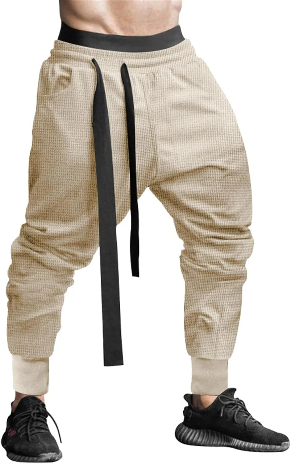 Mens Joggers Sweatpants Drawstring Elastic Waist Baggy Harem Pants Casual Hippie Trendy Fit Lightweight Solid Trousers