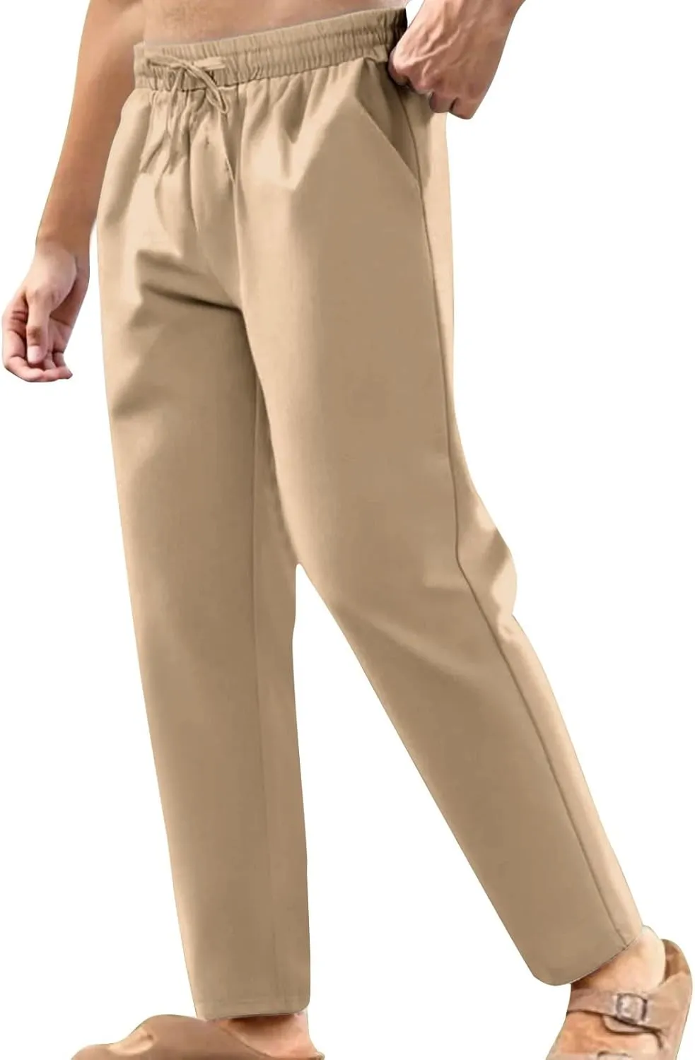 Men's Linen Casual Pants Elastic Waist Drawstring Yoga Beach Summer Pants 2025