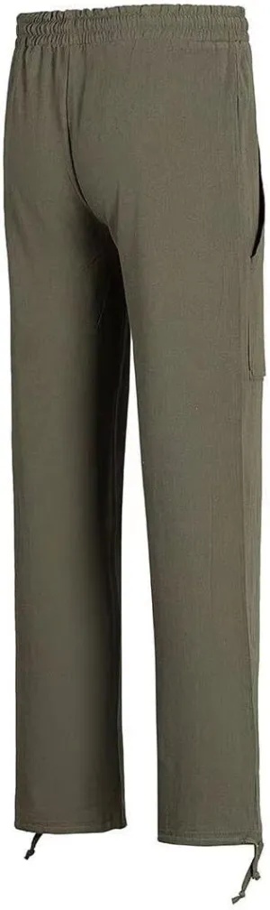 Men's Linen Pants Cargo Casual Pants Drawstring Elastic Waist Tapered Slacks Summer Beach Trousers with Multi Pockets