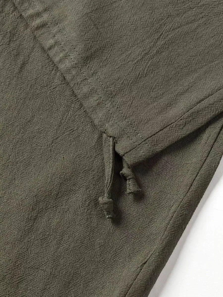 Men's Linen Pants Cargo Casual Pants Drawstring Elastic Waist Tapered Slacks Summer Beach Trousers with Multi Pockets