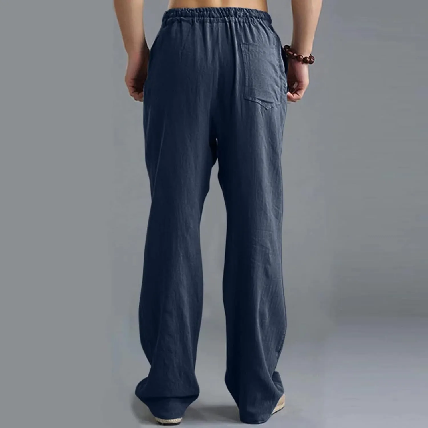 Men's Linen Pants Casual Elastic Waist Drawstring Trousers Summer Yoga Beach Pants Loose Breathable Sweatpants
