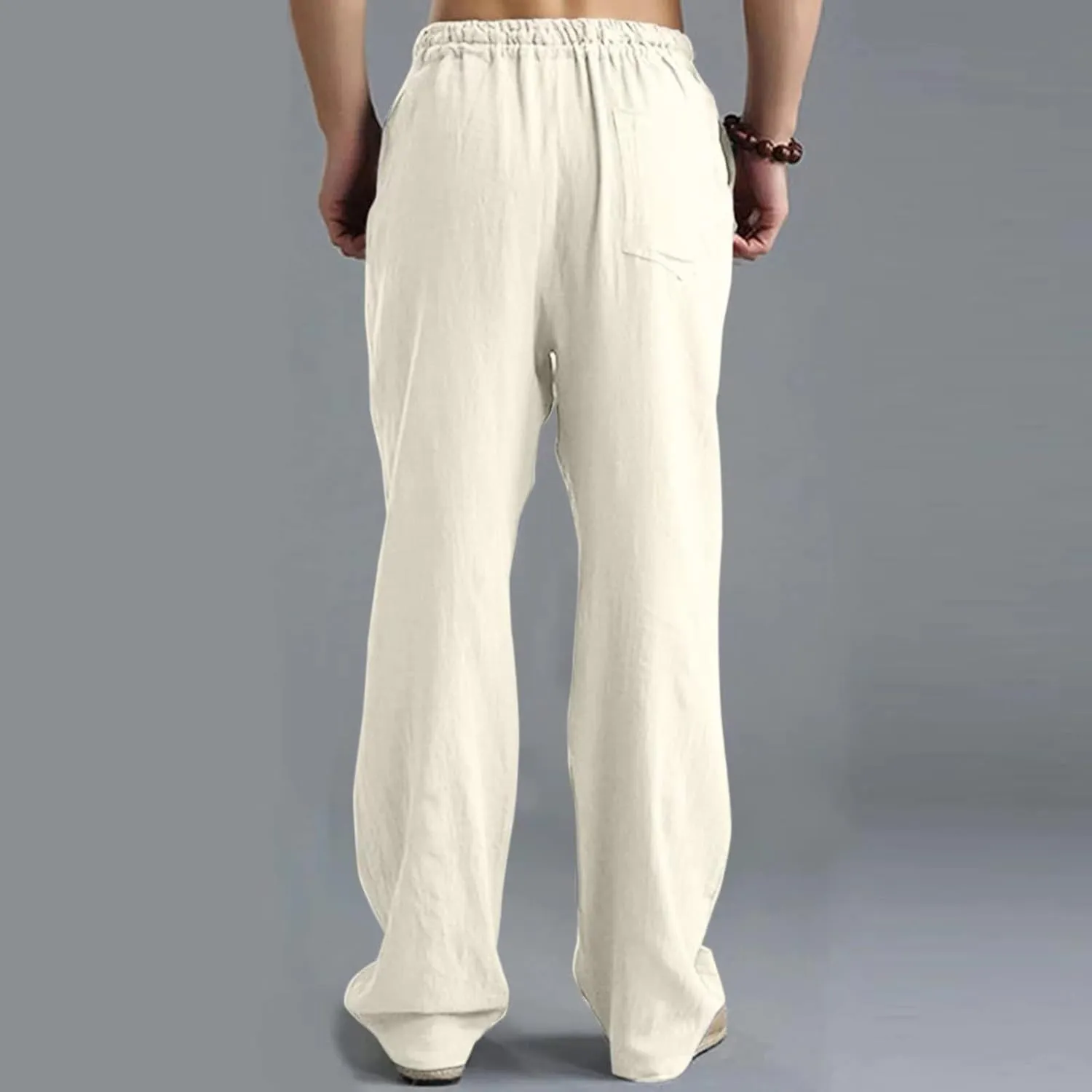 Men's Linen Pants Casual Elastic Waist Drawstring Trousers Summer Yoga Beach Pants Loose Breathable Sweatpants