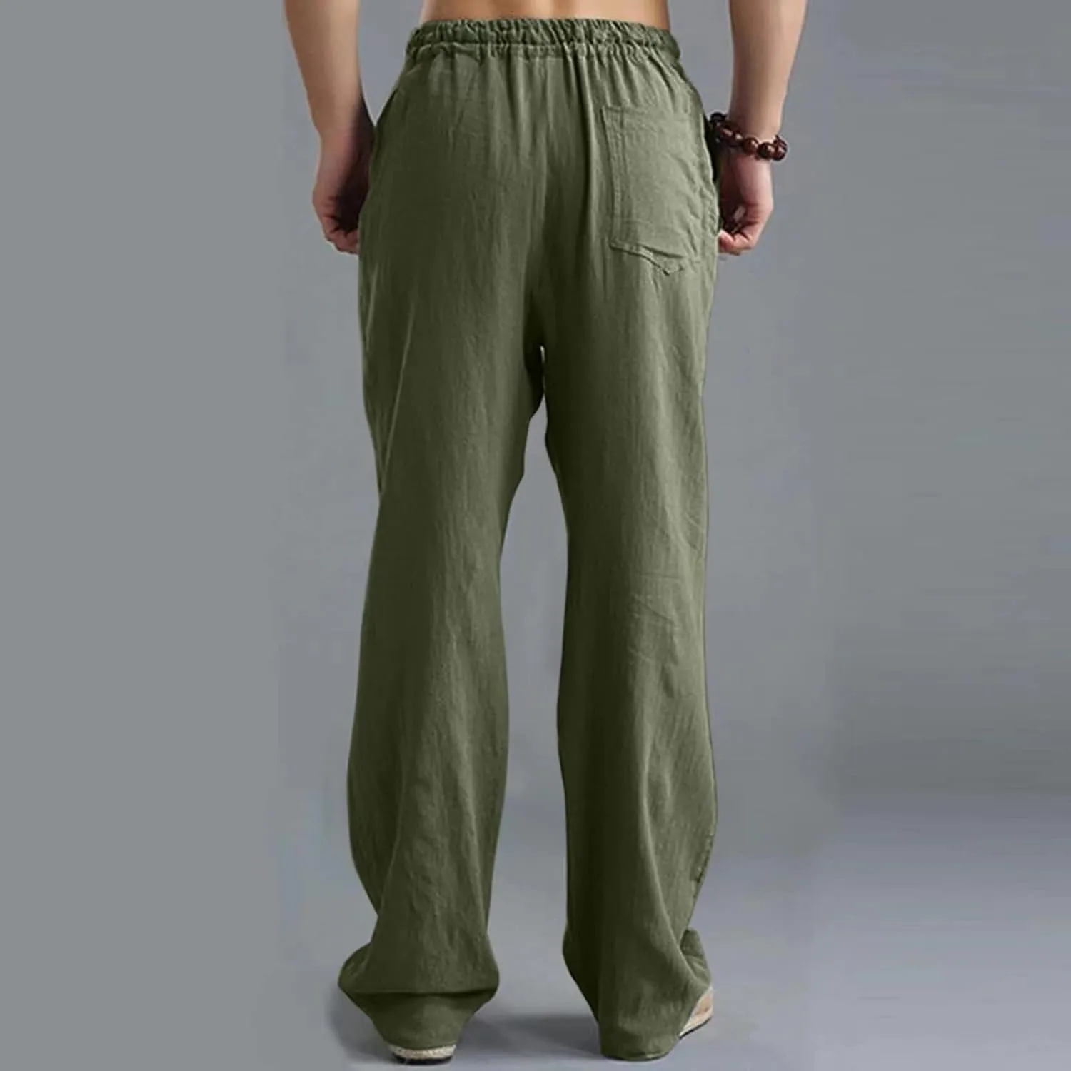 Men's Linen Pants Casual Elastic Waist Drawstring Trousers Summer Yoga Beach Pants Loose Breathable Sweatpants