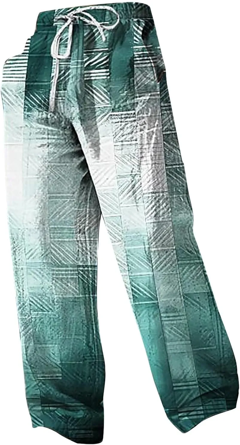 Men's Linen Trousers Summer Elastic High Waist Drawtring Pants Drawstring Lightweight Holiday Streetwears Summer Casual Pants