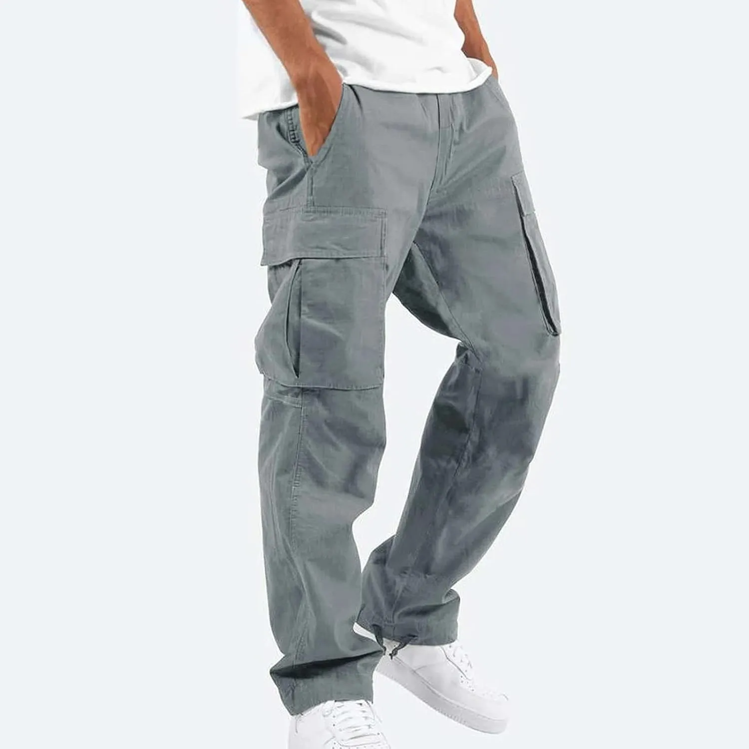 Mens Pants Cargo Baggy Elastic Waist Drawstring Pants Casual with Pockets Pants 2024 Fall Winter Joggers Trousers