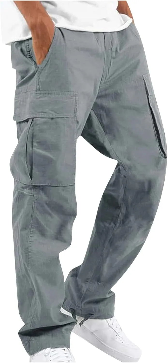 Mens Pants Cargo Baggy Elastic Waist Drawstring Pants Casual with Pockets Pants 2024 Fall Winter Joggers Trousers