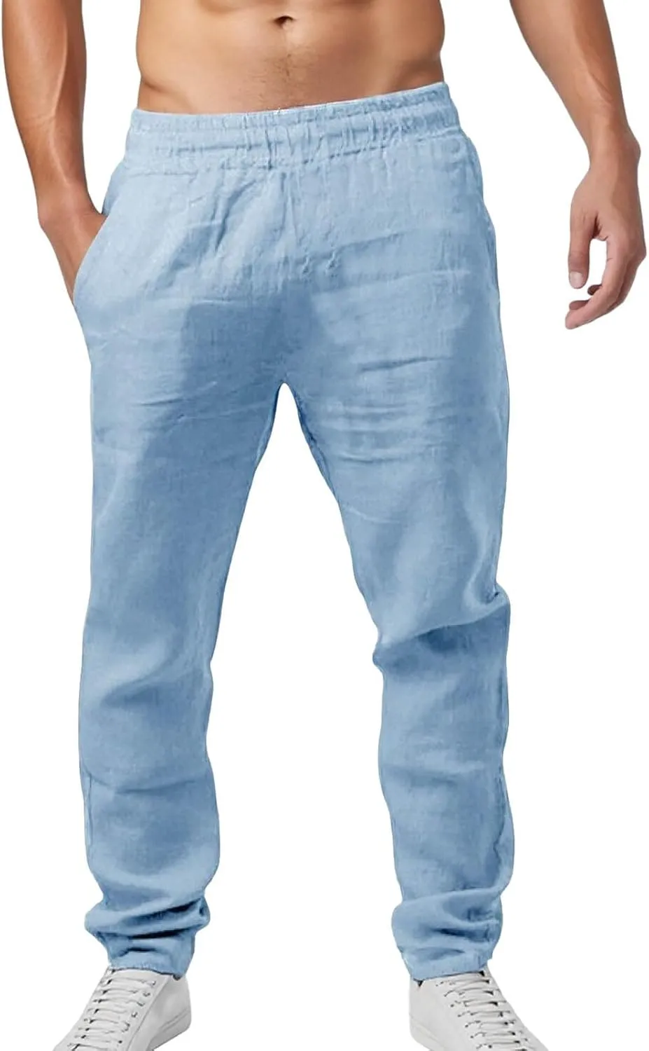 Mens Pants Casual Solid Color Vacation Elastic-Waisted Cotton Drawstring Pant Fashion Relax Fit High-Waisted Outfits