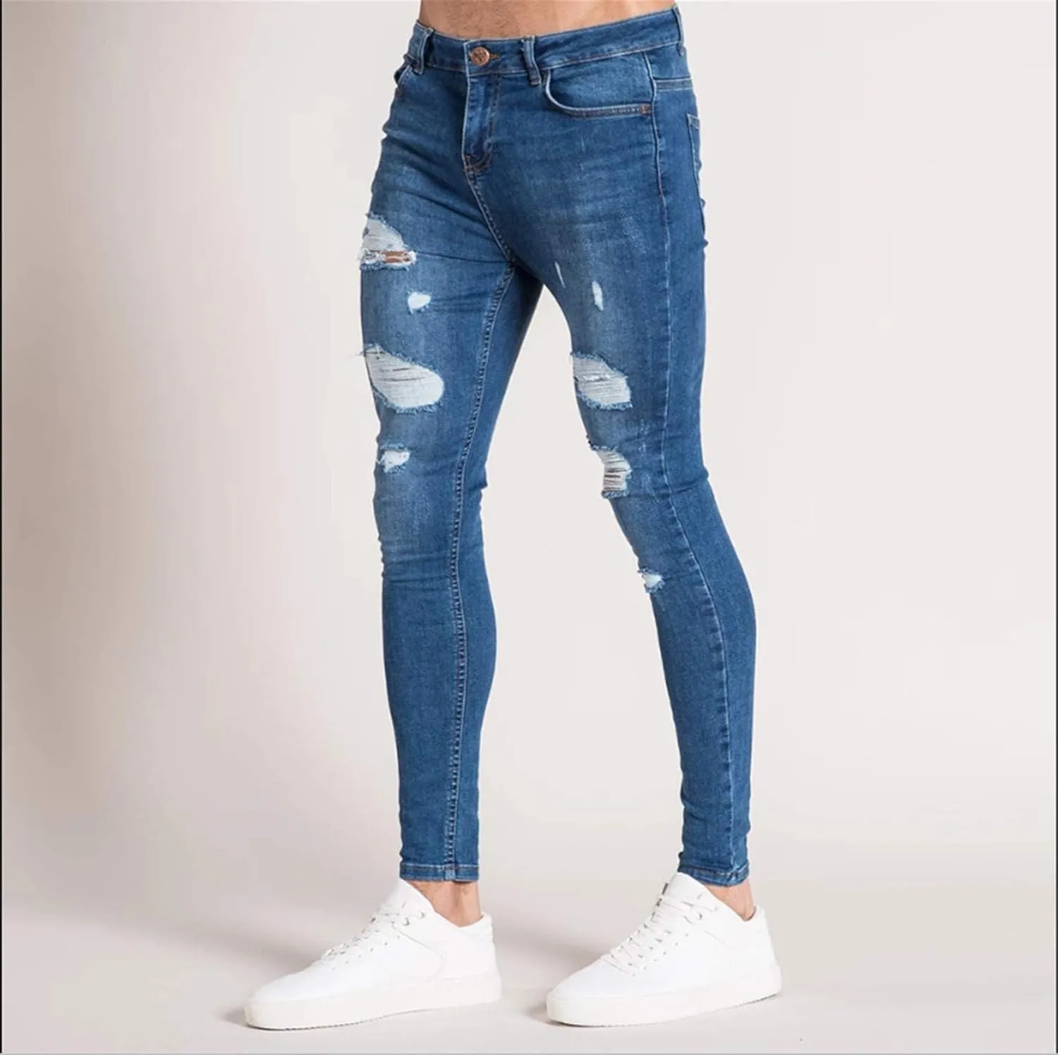 Men's Ripped Jeans Slim Fit Stretch Denim Pants Tapered Leg Fashion Jeans Comfort Skinny Biker Denim Pants for Men