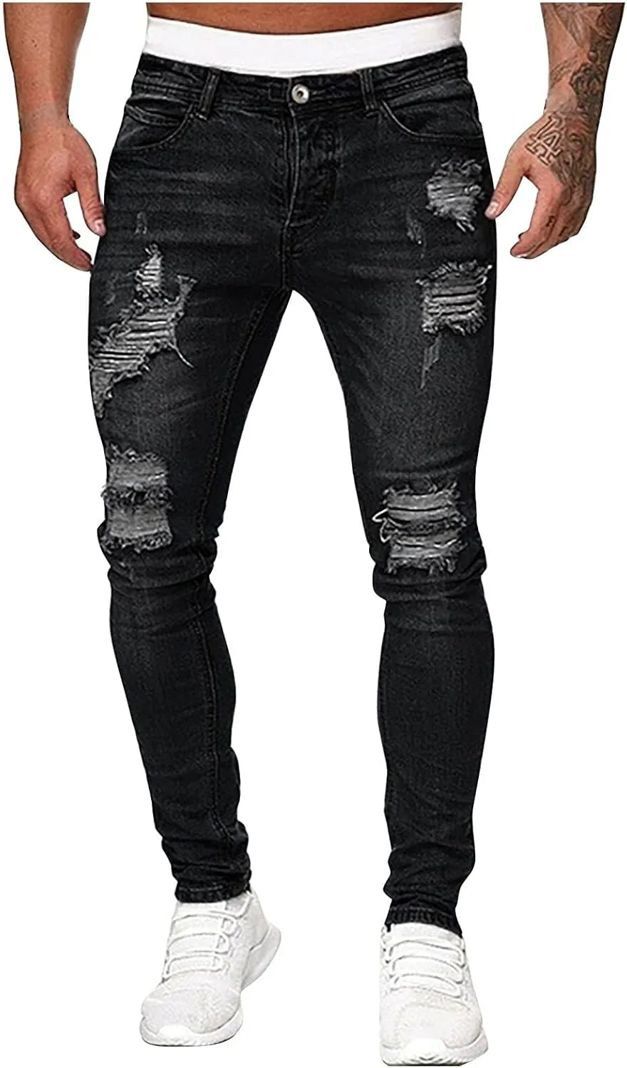 Men's Ripped Pants Distressed Destroyed Jeans Slim Fit Leg Skinny Stretch Denim Pants
