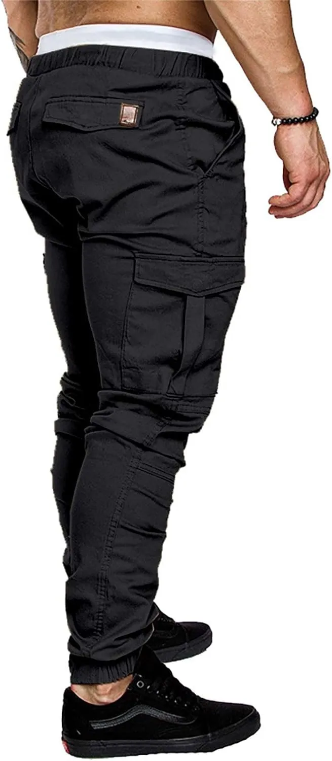 Mens Slim Fit Cargo Sweatpants with Pockets Workout Gym Lightweight Sweat Pants Elastic Waist Sweat Pants Trouser