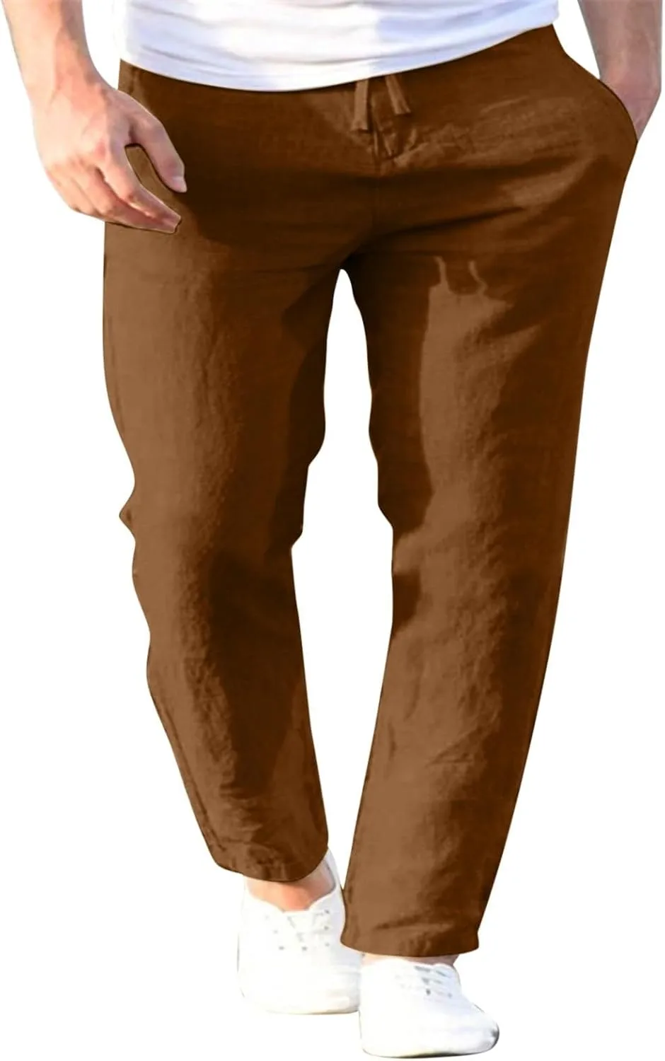 Men's Slim-Fit Slacks Drawstring Linen Pants Drawstring Linen Pants for Beach Yoga Workout Breathable Summer Pants
