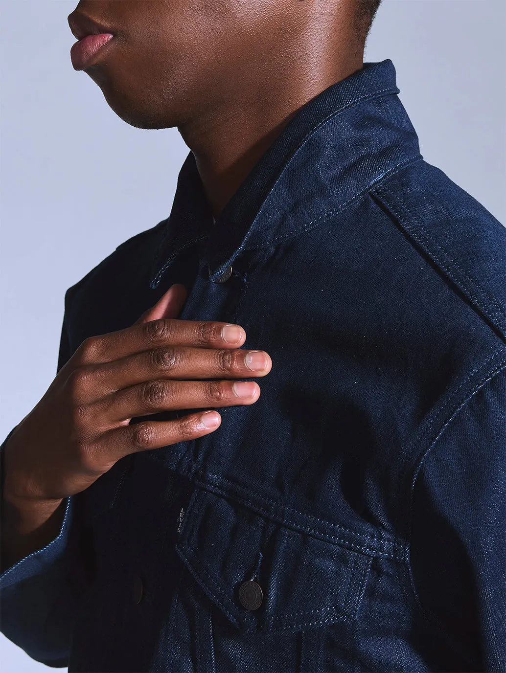 Men's Solid Dark Blue Trucker Jacket
