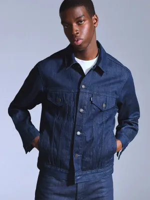 Men's Solid Dark Blue Trucker Jacket