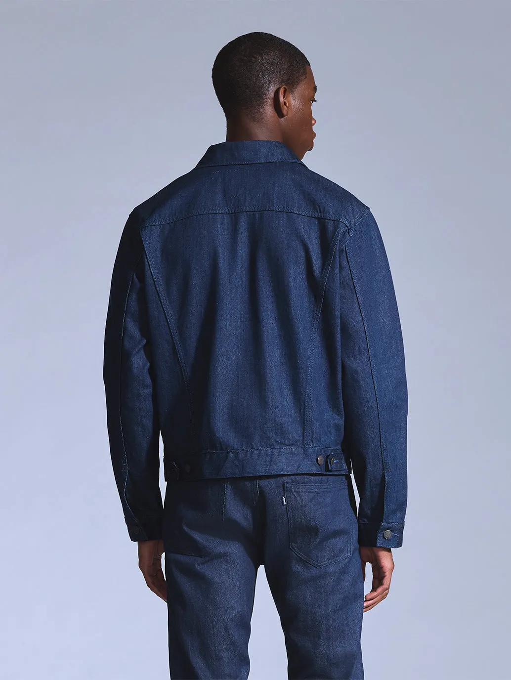 Men's Solid Dark Blue Trucker Jacket
