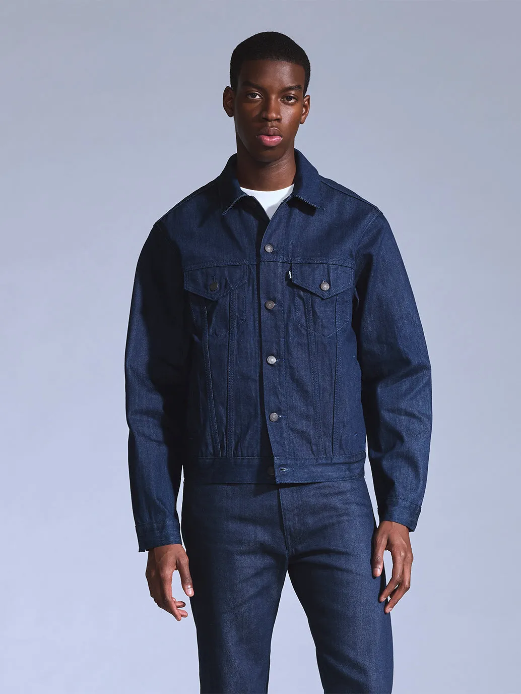 Men's Solid Dark Blue Trucker Jacket