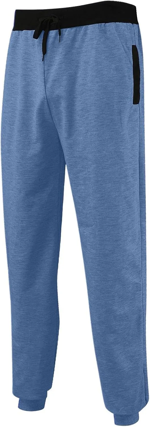 Mens Straight Legs Pants Drawstring Stretch Casual Loose Fit Solid Sweatpants Workout Training Trousers with Pockets