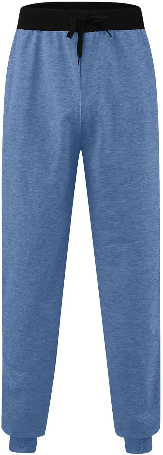 Mens Straight Legs Pants Drawstring Stretch Casual Loose Fit Solid Sweatpants Workout Training Trousers with Pockets