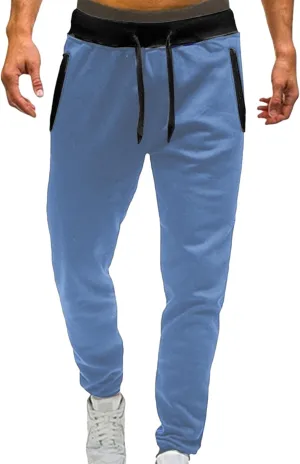Mens Straight Legs Pants Drawstring Stretch Casual Loose Fit Solid Sweatpants Workout Training Trousers with Pockets