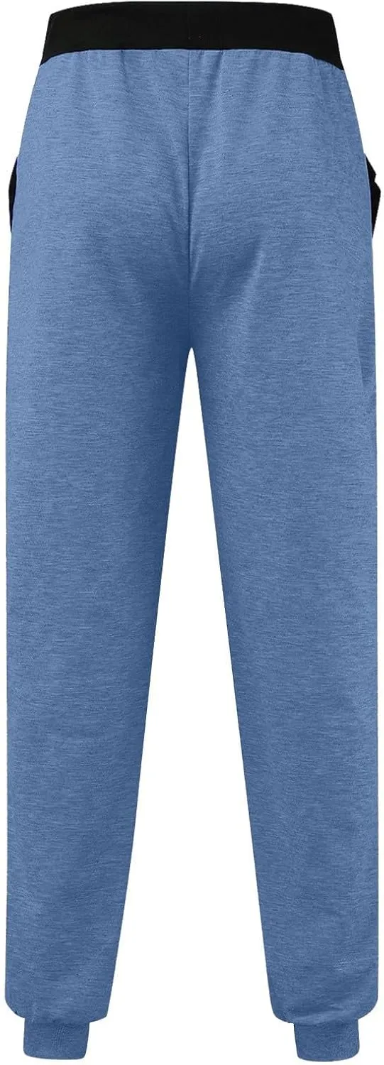 Mens Straight Legs Pants Drawstring Stretch Casual Loose Fit Solid Sweatpants Workout Training Trousers with Pockets