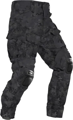 Mens Tactical Pants with Knee Pads Camo Cargo Pants Waterproof Hiking Pants 10 Pockets No Belt