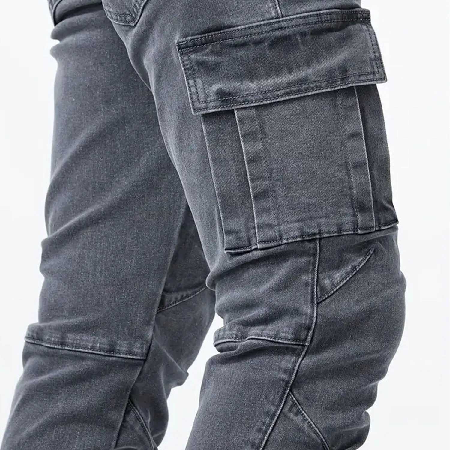 Men's Tapered Leg Cargo Jogger Jeans Slim Fit Stretch Skinny Biker Jeans Casual Fashion Hip Hop Denim Pants