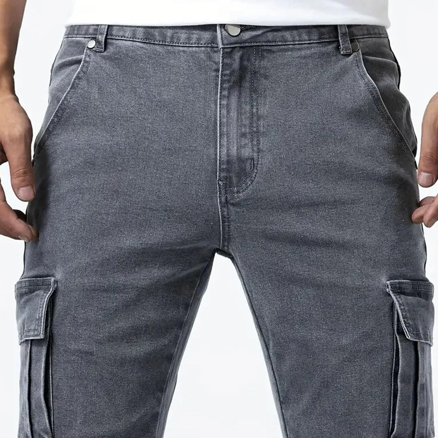 Men's Tapered Leg Cargo Jogger Jeans Slim Fit Stretch Skinny Biker Jeans Casual Fashion Hip Hop Denim Pants