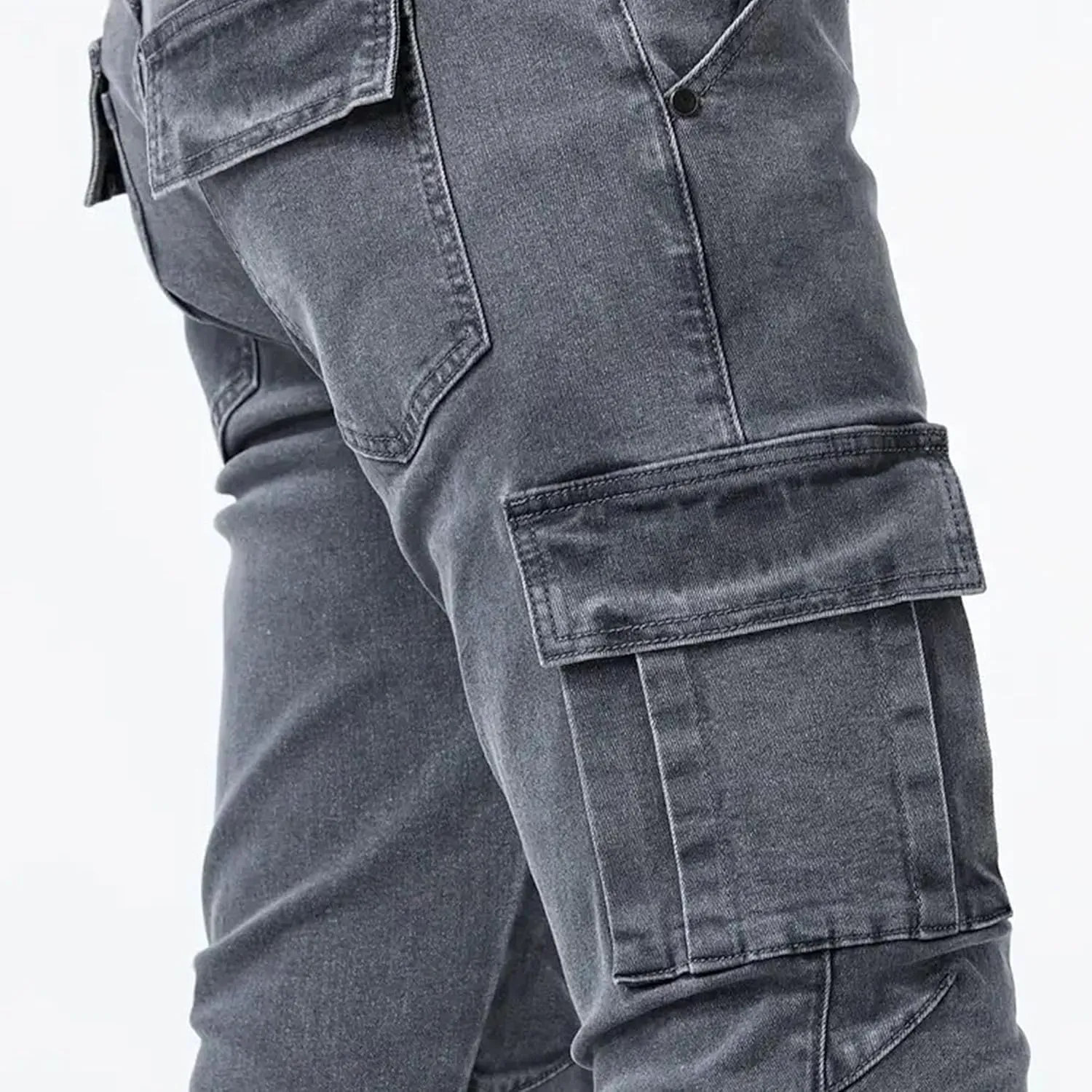 Men's Tapered Leg Cargo Jogger Jeans Slim Fit Stretch Skinny Biker Jeans Casual Fashion Hip Hop Denim Pants