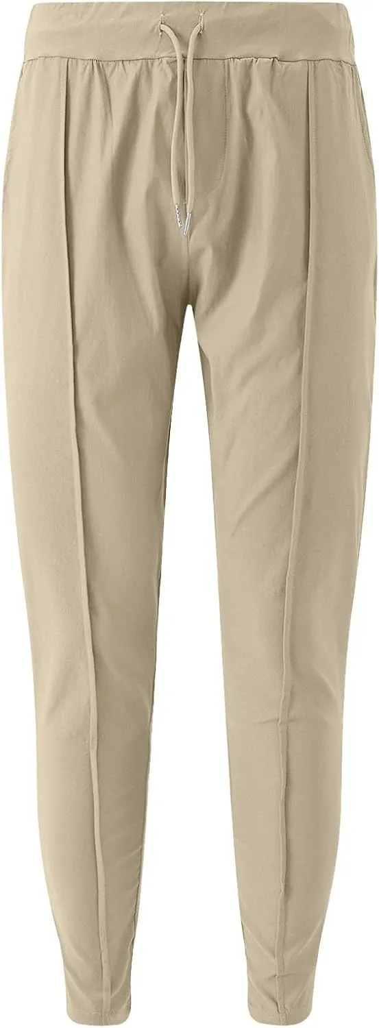 Men's Twill Jogger Pants Elastic Waist Drawstring Chino Pants Slim Fit Casual Dress Trousers with Pockets