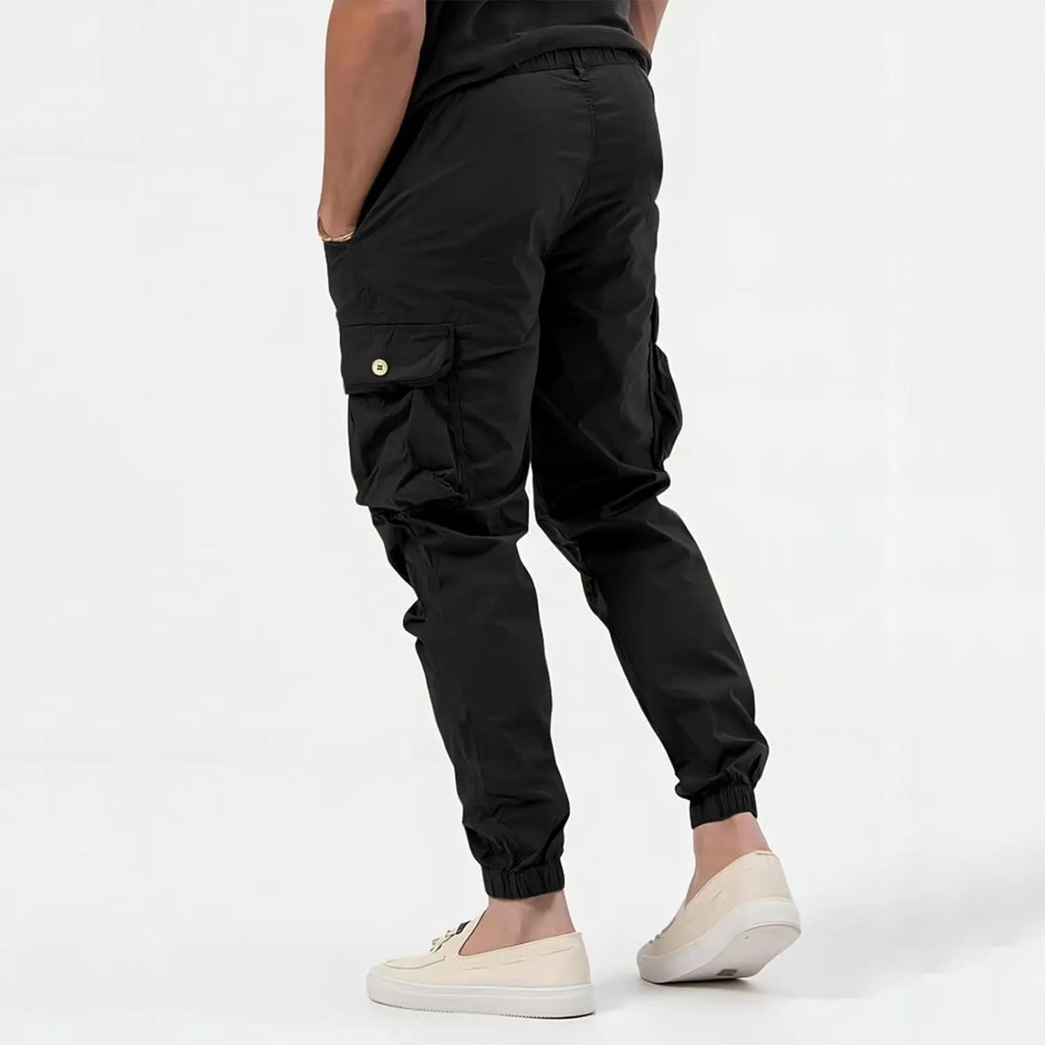 Mens Zip Joggers Pants Mens Fashion Casual Loose Cotton Plus Size Pocket Elastic Waist Pants Trousers Stretch
