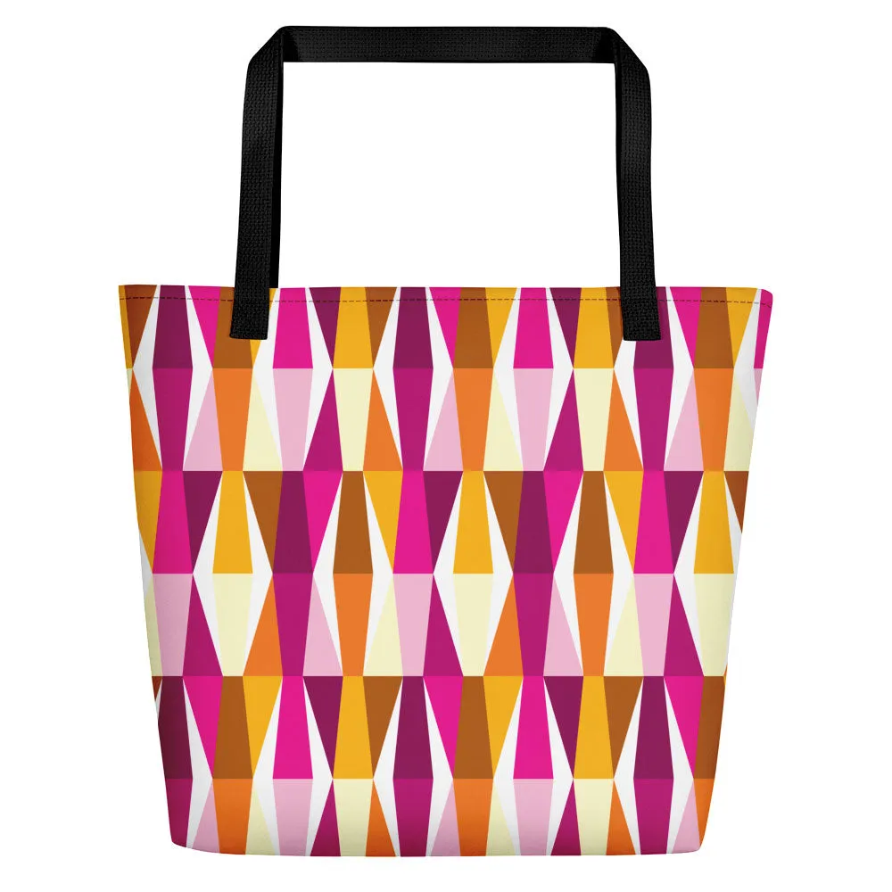 Mid Century Modern Orange Pink LozAnges Beach Bag