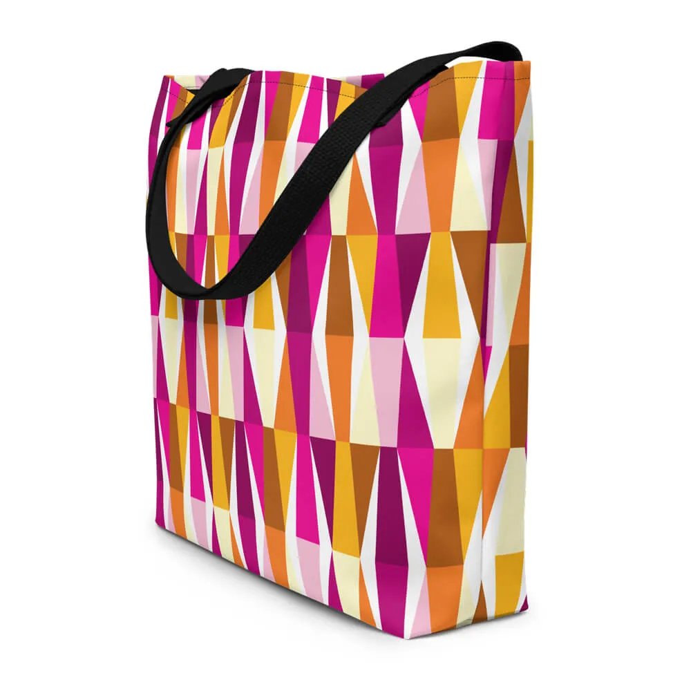 Mid Century Modern Orange Pink LozAnges Beach Bag