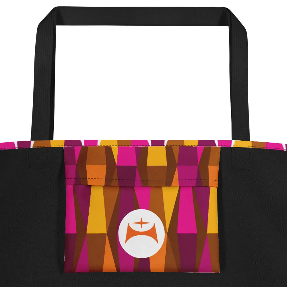 Mid Century Modern Orange Pink LozAnges Beach Bag