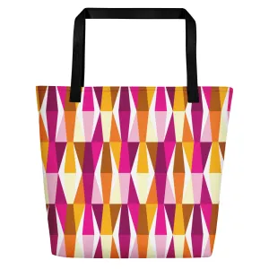 Mid Century Modern Orange Pink LozAnges Beach Bag