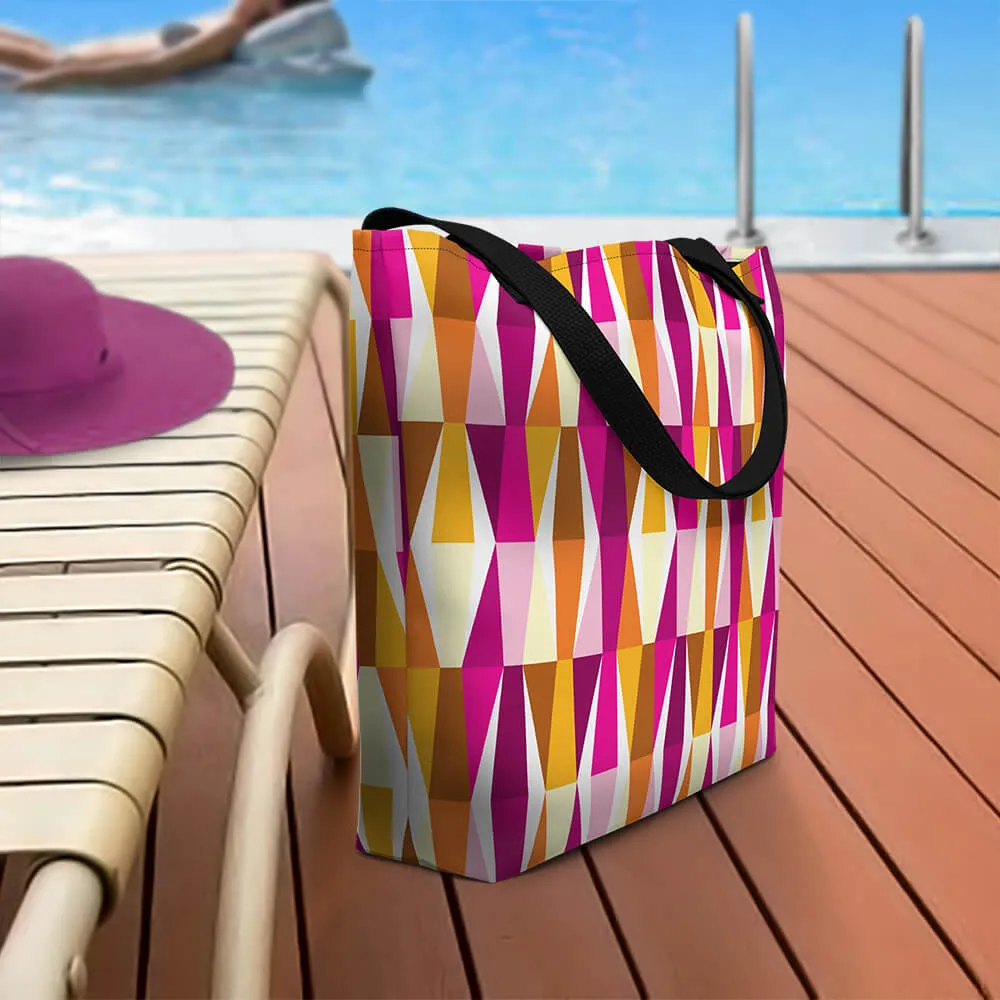Mid Century Modern Orange Pink LozAnges Beach Bag